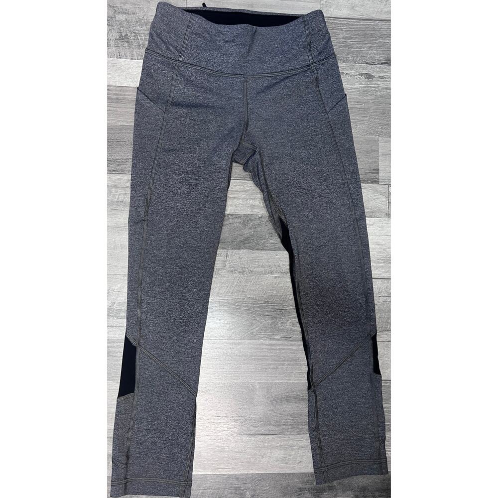 Lululemon High Rise Legging Women 2 Gray Black Mesh Panel Cropped Athletic